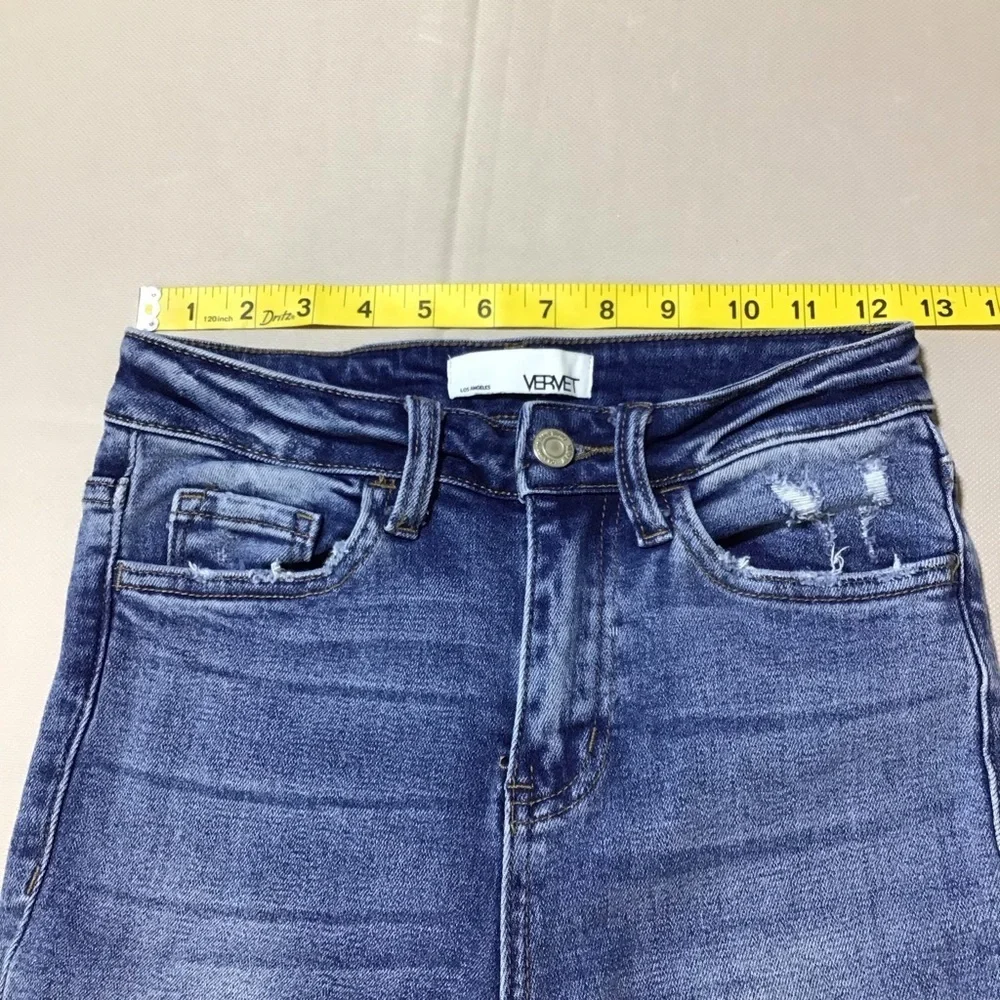 VERVET Straight Leg Ripped Cropped Blue Jeans - Picture 11 of 13